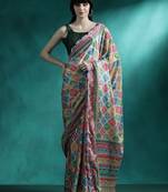 Green geometric printed mirror work saree