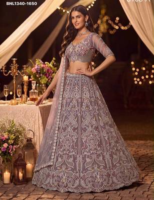 Lilac Zari Embroidered Net Party Wear Lehenga Choli Set 1
