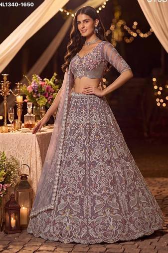 Lilac Zari Embroidered Net Party Wear Lehenga Choli Set