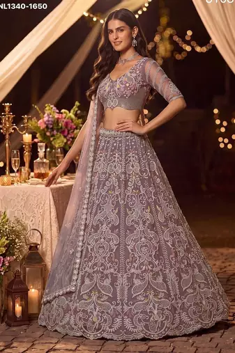 Lilac Zari Embroidered Net Party Wear Lehenga Choli Set