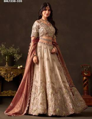 Ivory Zari Embroidered Silk Blend Wedding Lehenga Choli 1