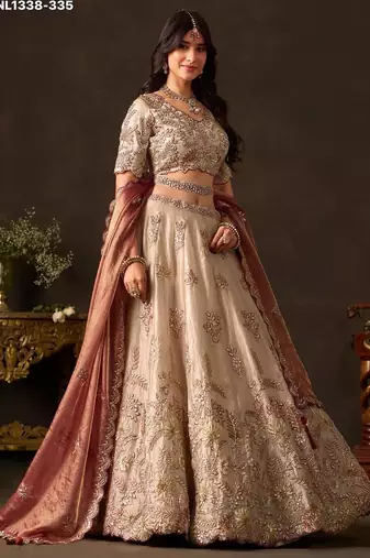 Ivory Zari Embroidered Silk Blend Wedding Lehenga Choli