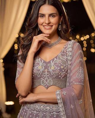 Lilac Zari Embroidered Net Party Wear Lehenga Choli Set 2