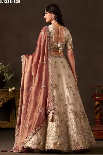 Ivory Zari Embroidered Silk Blend Wedding Lehenga Choli