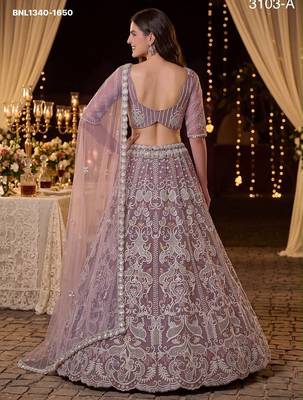 Lilac Zari Embroidered Net Party Wear Lehenga Choli Set 3