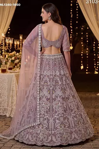 Lilac Zari Embroidered Net Party Wear Lehenga Choli Set
