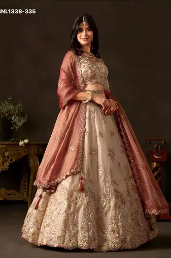 Ivory Zari Embroidered Silk Blend Wedding Lehenga Choli