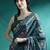 Teal printed & embroidered saree with blouse