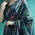 Teal printed & embroidered saree with blouse