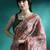 Red printed & embroidered chinon digital print saree with blouse