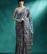 Orange printed & embroidered gotta patti poly chiffon saree