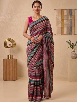 Black women multicolor printed pre draped saree 1