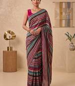 Black women multicolor printed pre draped saree