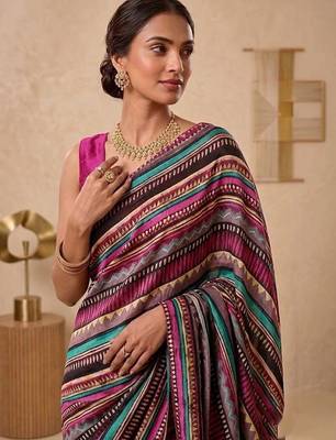 Black women multicolor printed pre draped saree 2