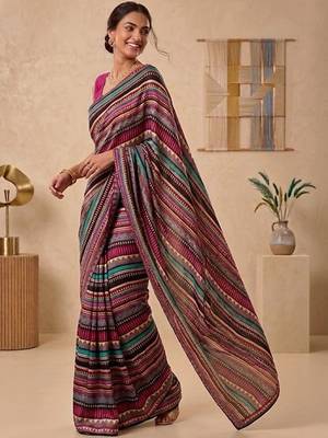 Black women multicolor printed pre draped saree 3