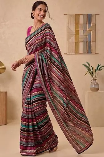 Black women multicolor printed pre draped saree