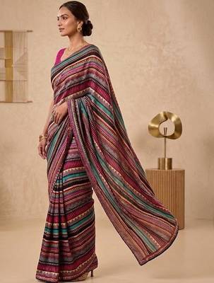 Black women multicolor printed pre draped saree 4