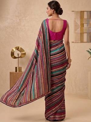 Black women multicolor printed pre draped saree 5