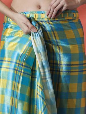 Blue satin checked digital printed saree ready to wear saree 5