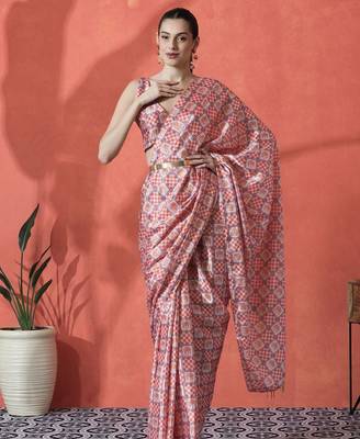 Peach ready to wear checked digital printed saree 1