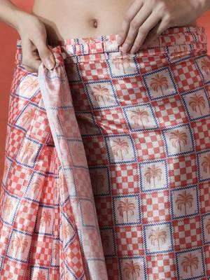 Peach ready to wear checked digital printed saree 5