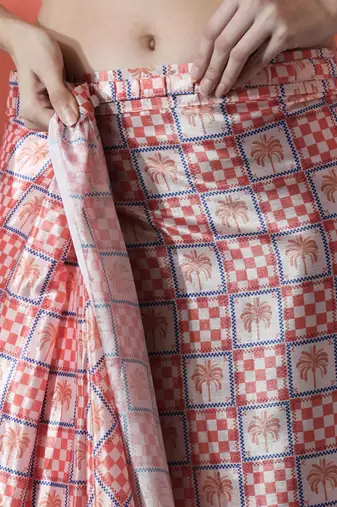 Peach ready to wear checked digital printed saree