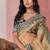 Beige georgeous  women embellished shimmer look organza saree with blouse piece