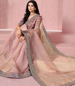 Pink sequinned saree with blouse piece