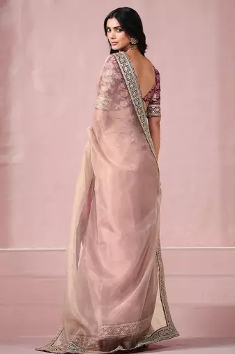 Pink sequinned saree with blouse piece