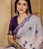 White embroidered chiffon saree