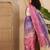 Purple ombre embroidered sarees with scallop border tassels & blouse piece