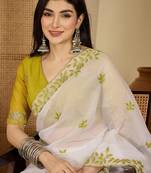 White embroidered chiffon saree