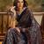 Navy blue women printed ajrakh saree with blousepiece