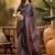 Navy blue women printed ajrakh saree with blousepiece