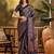 Navy blue women printed ajrakh saree with blousepiece