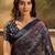 Navy blue women printed ajrakh saree with blousepiece