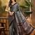 Black printed ajrakh saree with blouse piece