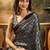 Black printed ajrakh saree with blouse piece