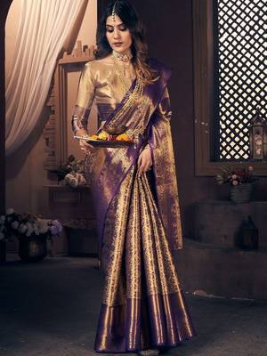 Purple zari art silk designer dharmavaram saree 1