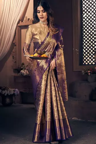 Purple zari art silk designer dharmavaram saree