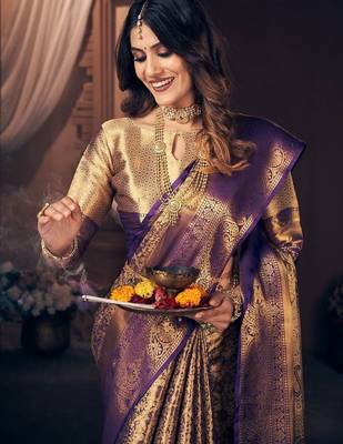 Purple zari art silk designer dharmavaram saree 2