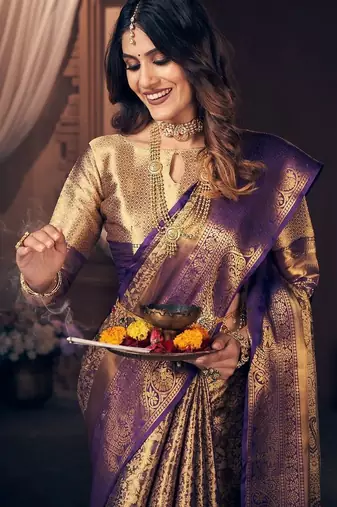 Purple zari art silk designer dharmavaram saree