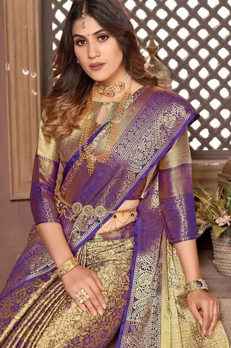 Purple zari art silk designer dharmavaram saree