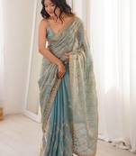 Blue embellished zari tissue designer saree