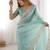 Green tissue silk sequence embroideried border blouse piece & sarees
