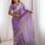 Purple tissue silk sequence embroideried border blouse piece & sarees