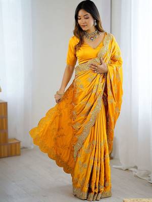 Yellow embroidered sarees blouse piece 1
