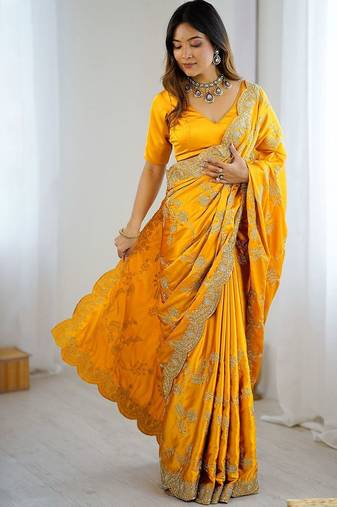 Yellow embroidered sarees blouse piece