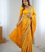 Yellow embroidered sarees blouse piece