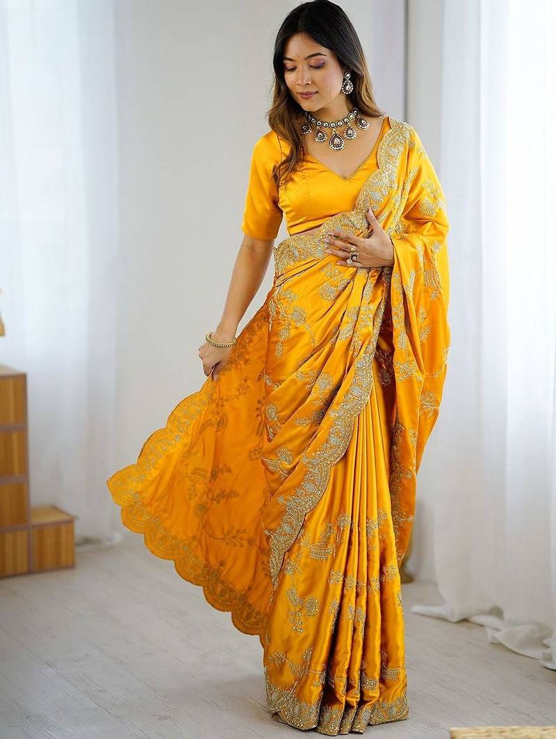Yellow embroidered sarees blouse piece